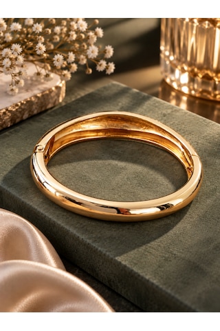 Altın Kaplama Kadın Kelepçe Bileklik - Bombeli Gold Model