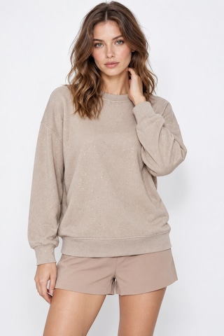 Mevese Yaldız Baskılı Zincirli Ve Fularlı Kadın Oversize Modal Sweatshirt - Bej