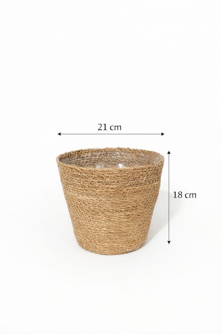 Dekorasyaa Yuvarlak Hasır Saksı Seti - Korumalı - Ev Dekorasyon - 21x18cm Orta