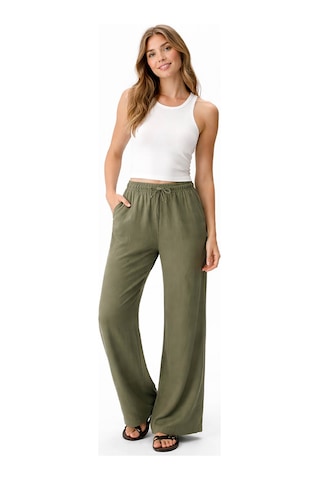 Fashion Friends Geniş Paça Keten Haki Kadın Pantolon 26y0608k1