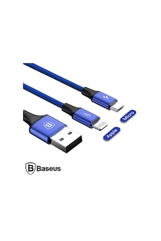 Baseus Rapid Series 2in1 iPhone Uyumlu+ Micro Usb 3.0a Usb Kablo Şarj 120cm- 5775
