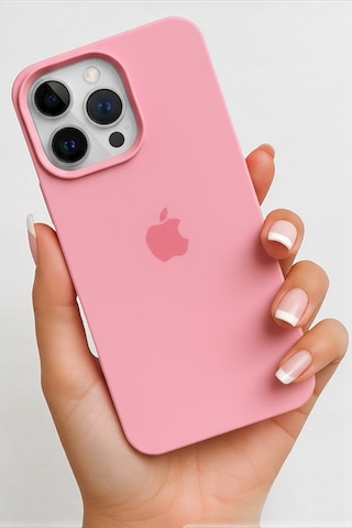 Iphone 16 Pro Max Uyumlu Kılıf Logolu Lansman Soft Yumuşak Içi Kadife Silikon Kapak Pembe