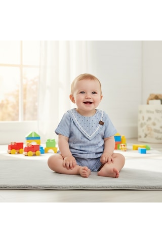 Ürünya Erkek Bebek Çocuk Kısa Kollu Şortlu 2'li Takım mavi