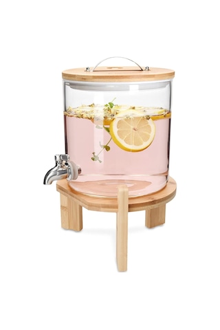Navaris 5 Litre Cam Içecek Sebili - Musluk Kapaklı Ve Bambu Standlı Sıcak Ve Soğuk Içecekler Için Su Sebili 189436788