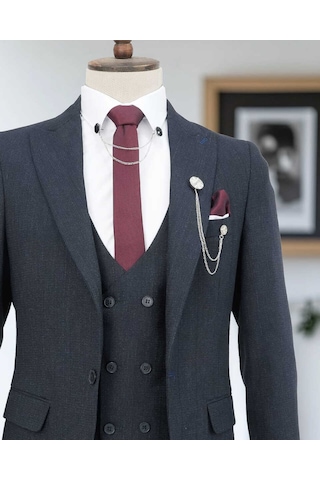 Beystil Sivri Yaka Lacivert Takım Elbise Bezayak- Slim Fit Mavi