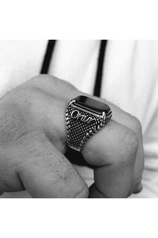 Simurg Jewellery 925 Ayar Gümüş İsimli Oniks Taşlı Erkek Yüzük