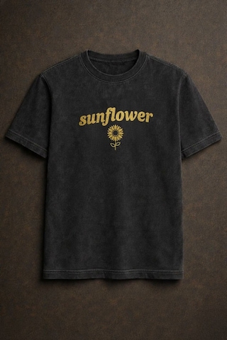 Technomonkey Sunflower Baskılı Yıkamalı Retro Unisex Tişört Siyah