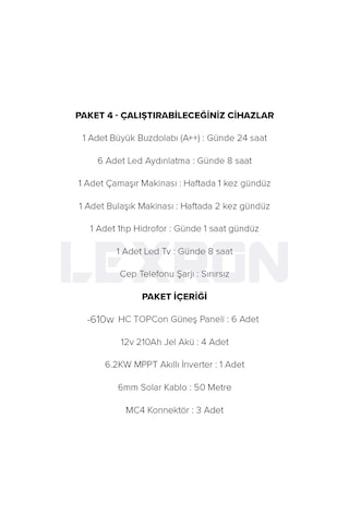 Lexron 6.2kw Bağ Evi Paket Sistem