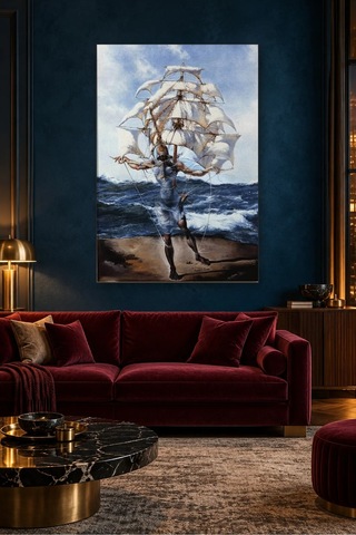 Fida Dali Yelkenli Gemi Adam Canvas Tablo Çok Renkli