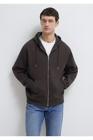 Mavi - Kapüşonlu Fermuarlı Kahverengi Basic Sweatshirt 0s10277-70219 Kahverengi