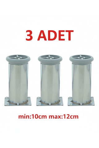 Ludıa Metal Ayarlanabilir 3 Adet Mobilya Ayağı Metal Tablalı 10cm Gri