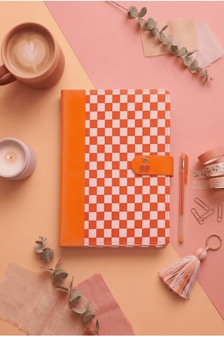 Defteri Kirazlı Turuncu Defter Magnetli Kapak Not Defteri & Ajanda A5 - 96 Sayfa - Çizgili