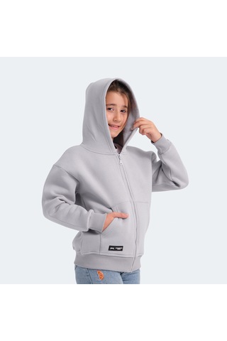 Slazenger LEKAN Çocuk Fermuarlı Kapüşonlu Cepli Taş Gri Sweatshirt