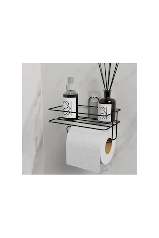 Siyah Renkli Yapışkanlı Tuvalet Kağıtlığı Askısı Ve Rafı 16.5 x 12.2 x 11.2 CM