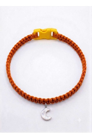 Turuncu El Örgüsü Makrome Kedi Tasması 27 Cm - Ay Figürlü Charm Şık Kedi Boyun Tasması