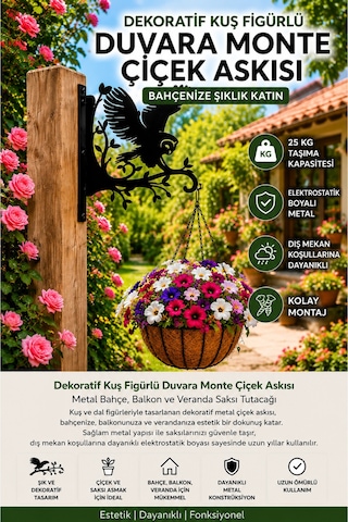 Dekoratif Baykuş Figürlü Metal Duvara Monte Çiçek Askısı Bahçe, Balkon Ve Veranda Saksı Askılığı Elektrostatik Boyalı Dayanıklı Saksı Tutacağı Siyah