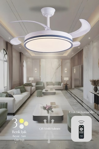 Hoogar German Kuhle Antrasit Tavan Vantilatörü 3 Renk Led Gizli Pervaneli Kumandalı Dimmer Ayarlı Bl Sistem Isınmaz Motor
