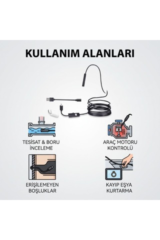 Özel Üretim Esnek Görüntüleyici Hırdavat Ürünü 5 Metre Yılan Kamera Led Işıklı Ip67