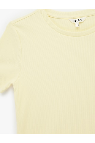 Koton Pamuklu Slim Fit Kısa Kollu Bisiklet Yaka Nakış Detaylı Fitilli Tişört Sarı 6sak50074ek Sarı