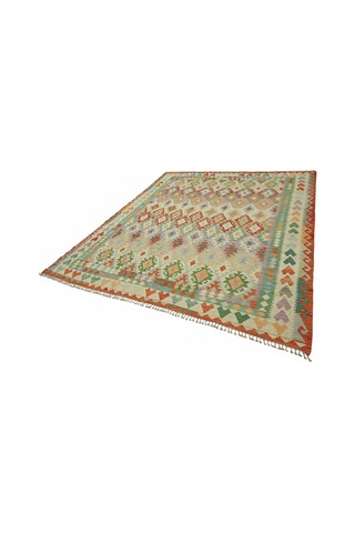 Bespoky Çok Renkli Geometrik Etnik Salon Halısı El Dokuma 48781 KREM