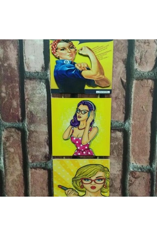 Retro Time Kadın Kabartmalı Baskı 3'lü Mdf Tablo Woman Power 1