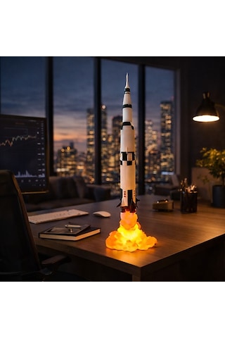 Saturn V Roket Gece Lambası Dekoratif Ve Özel Hediye Çok Rekli - Beyaz