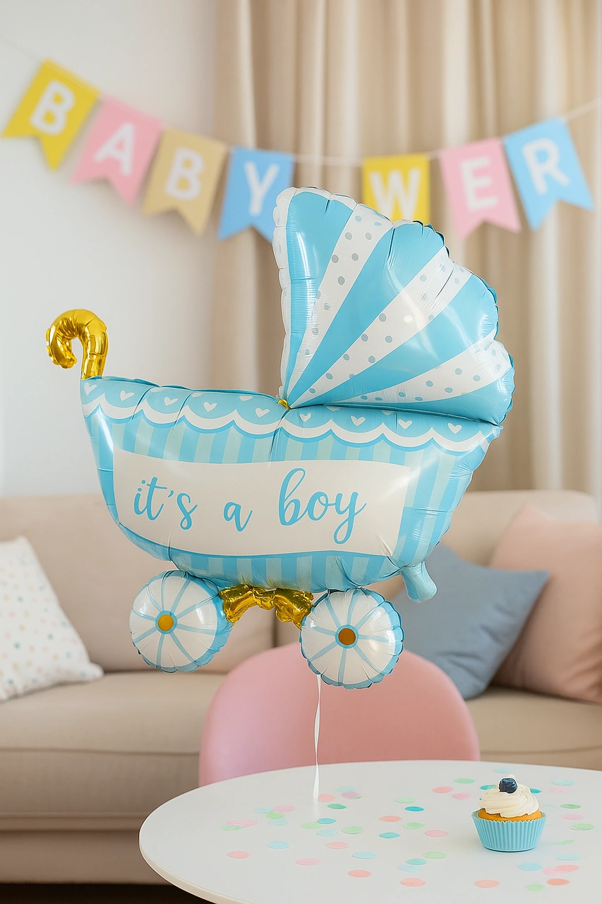 Folyo Balon Baby Boy Mavi Puset 79x71cm Cinsiyet Partisi Baby Shower Bebek Partisi Diğer