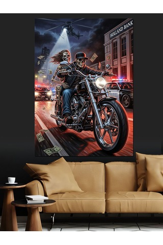 Ahşap Tablo Motorsiklet Karanlık Yolda İlerliyor Çocuk Odası Tabloları