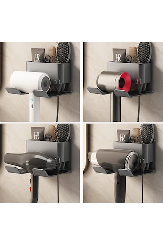 Lichen Saç Kurutma Makinesi Depolama Rafı, Delik Açmaya Gerek Siyah