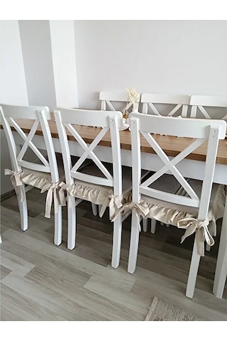 İskandinav Stil Naturel Buldan Keten Fırfırlı Bağcıklı Sandalye M