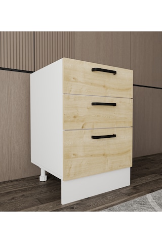 Napoli Alt Dolap Ayaklı Çekmece Modül Dolap 60 Cm Safir Meşe - Beyaz