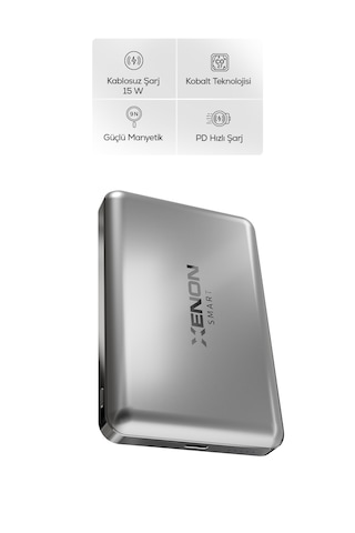 Xenon Smart MagSafe Powerbank 10.000 mAh, 15W Kablosuz, 22.5W Kablolu Hızlı Şarj, Alüminyum Kasa (X6441)