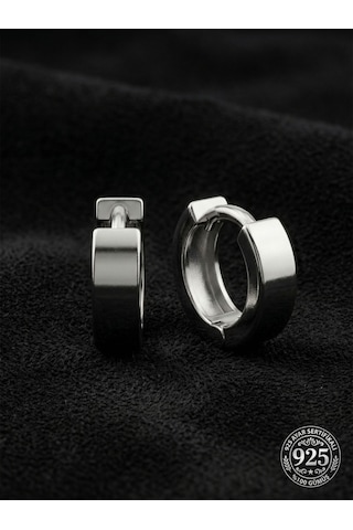 925 Ayar Gümüş Rodyum Kaplama Yuvarlak Unisex Huggie Halka Küpe - Çift 4x11mm