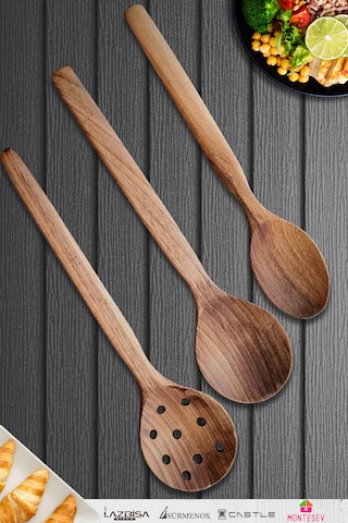 Doğal Ceviz Ağacı Ahşap Tahta Kaşık Seti Ağaç Kaşık 3lü Set 04 Ahşap
