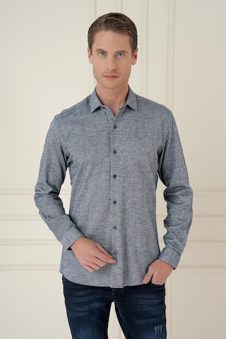 Efor Slim Fit Dokulu %100 Pamuk Lacivert Gömlek G 1584 Lacivert