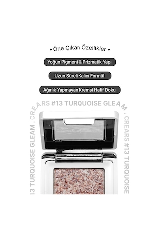 Cre'ars Mücevher Parlaklığında Yoğun Pigmentli Tekli Far Glitter Bomb Eyeshadow 13 Turquoise Gleam