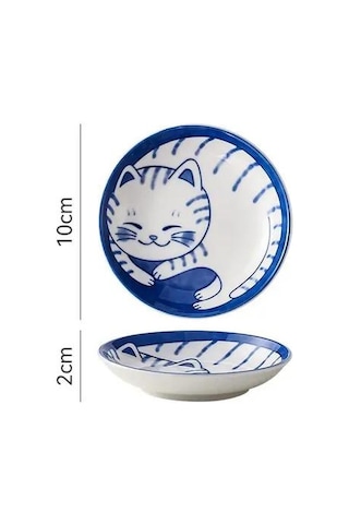 C Japon Tarzı Seramik Tatlı Sos Tabağı Sofra Yaratıcı Sevimli Karikatür Şanslı Kedi Desen Su Damlası Şekli Meyve Suşi Tabakları