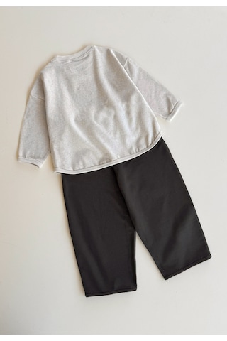 Cigit Oversize Uzun Kollu T-shirt Takım 2-8 Yaş Bej Melanj