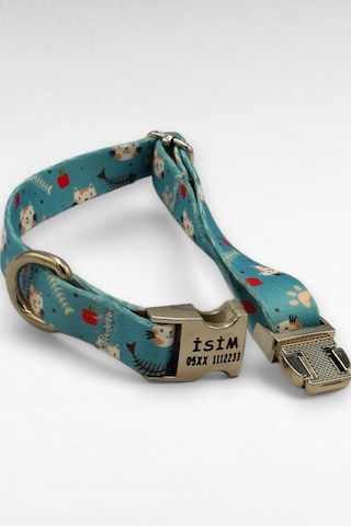 Caramelos İsimli Köpek Tasması, Yavru Köpek Tasması, Küçük Irk Köpek Tasması, Metal Kilit, 1,5 Cm Açık Mavi