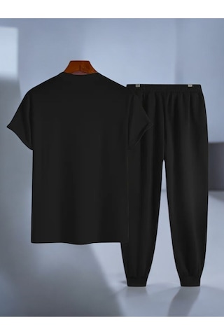 Uyguntarz Unisex Yaramazlık Yapan Kediler Tasarım Basklı Tshirt Eşofman Takımı Siyah