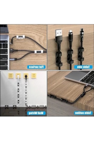 60 Adet Kablo Düzenleyici Klips Seti - Yapışkanlı Organizer