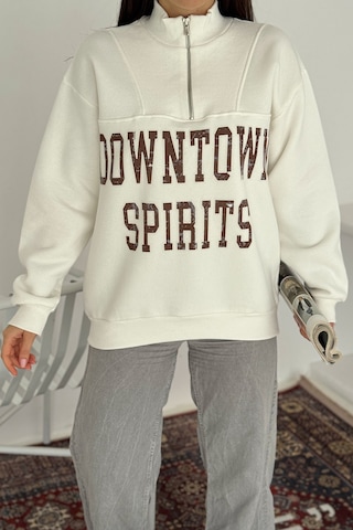 Noa & Noa Kadın Fermuarlı Baskılı Sweatshirt Downtown Energy Beyaz