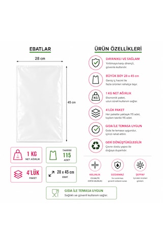 Bakkaliye Poşeti 28x45 Cm 115 Adet 4'lük 1 Kg Şeffaf Sızdırmaz Bakliyat Şeker Balık Market Poşeti