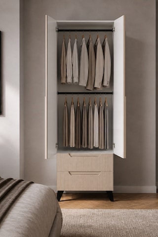 Hera İki Kapaklı İki Çekmeceli Modern Gardırop Beyaz-vizon