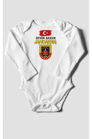 Morivokids Benim Babam Jandarma Uzun Kollu Bebek Body %100 Pamuk Beyaz