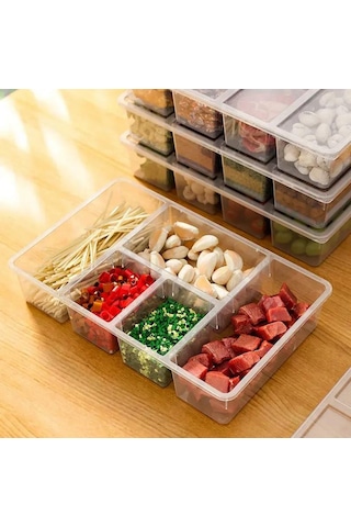 6 Adet Luna Kapaklı 5 Bölmeli Buzdolabı Düzenleyici Sebzelik - Et Şeffaf