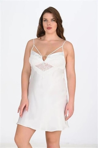 Aria's Closet Arias Closet Premium Büyük Beden Saten Dantel İşlemeli Ekru Gecelik Bigsize Ekru