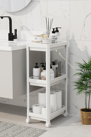 3 Katlı Banyo Raf Ünitesi Peggy Beyaz Banyo Düzenleyici Şampuanlık Havluluk Dolap Beyaz Beyaz