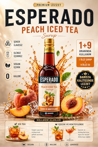 Şekersiz Sugar Free Şeftali Aromalı Ice Tea Base 1 9 Oranında 750 Ml