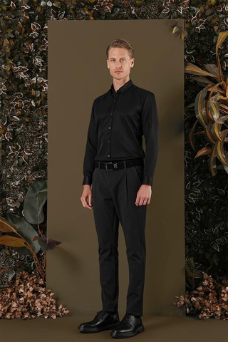 Efor Gk 692 Slim Fit Siyah Klasik Gömlek Siyah